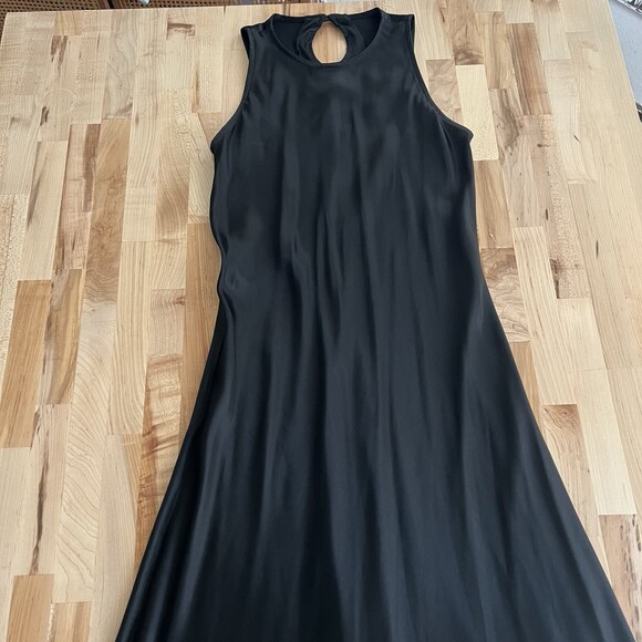Vintage 90s XOXO Sleeveless Bias Cut Tank Dress High Neck Shiny Shimmer Black S - Picture 4 of 12